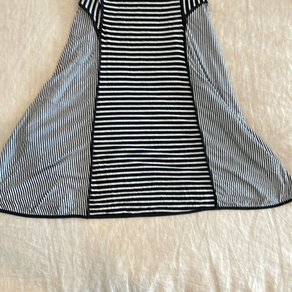 Sleeveless Striped Black and White Fit and Flare High Neck Dress - Picture 2 of 5
